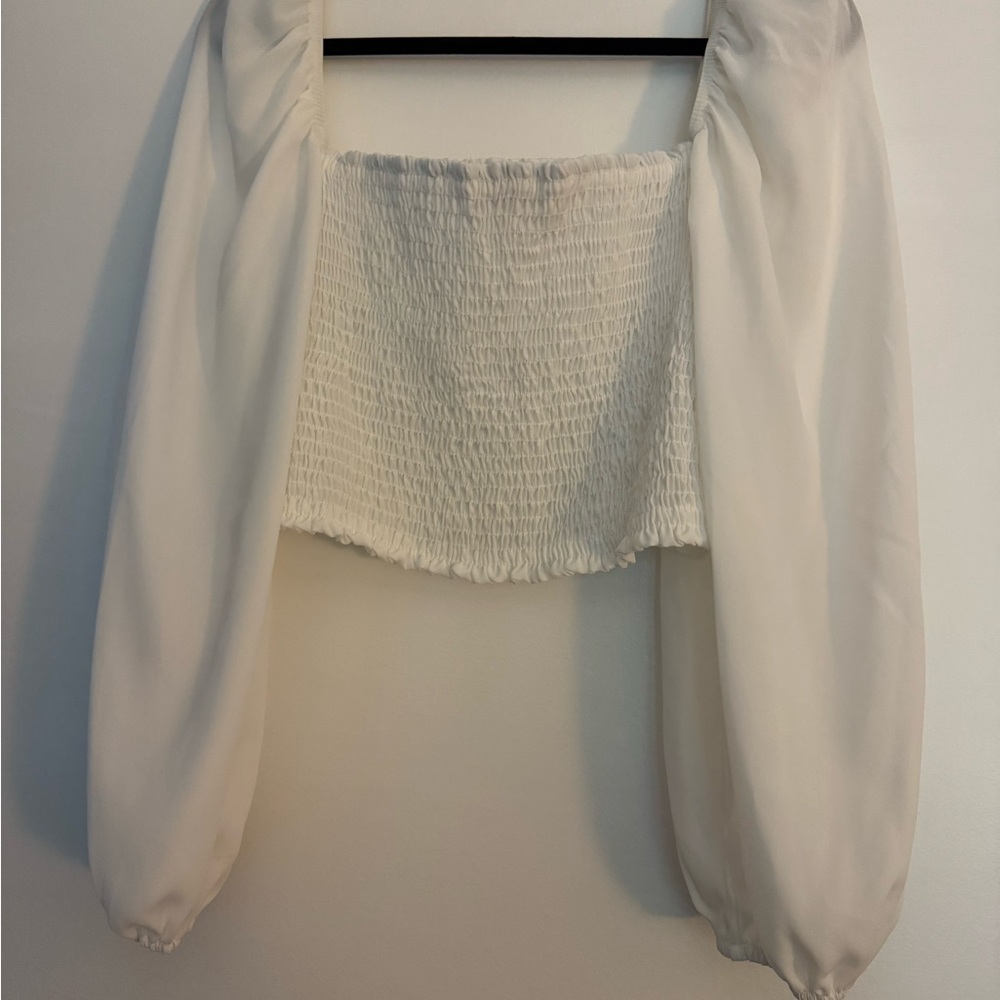 Elegant White Smocked Women's Top